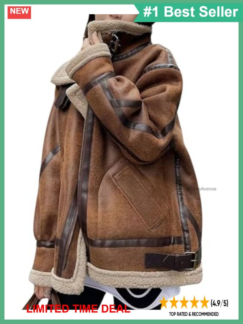 Faux Suede Moto Jacket Sherpa Fleece Lined Aviator Shearling Coat